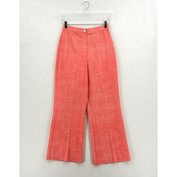 JANTZEN Vintage 60s 70s Flare Pants Womens XS Red Crosshatch Print Disco Fun - Picture 1 of 10